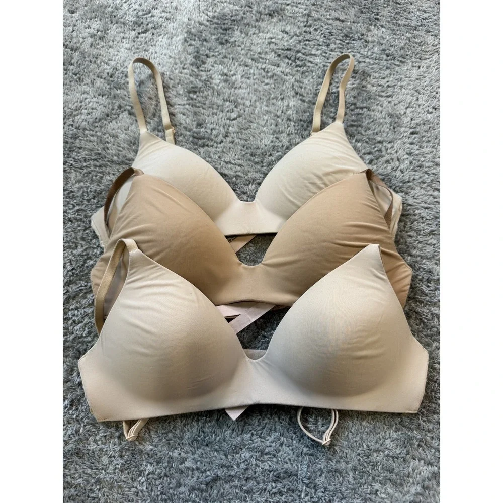 Victoria's Secret T-Shirt Wireless Bra 34B Nude/Beige 3-Pack Smooth Microfiber